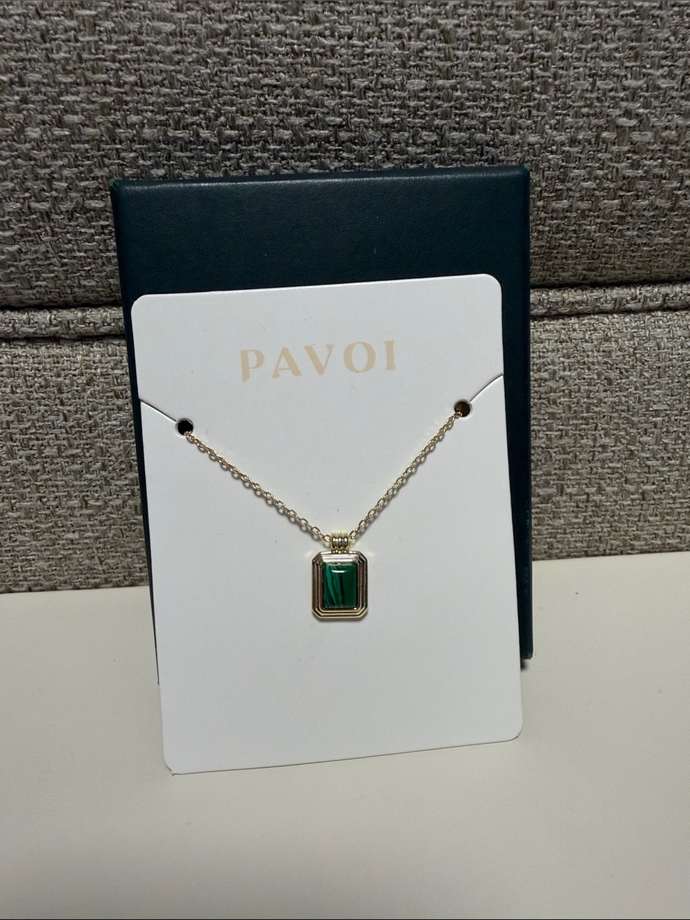 PAVOI Gold-Tone Necklace with Emerald Green Rectangular Pendant
